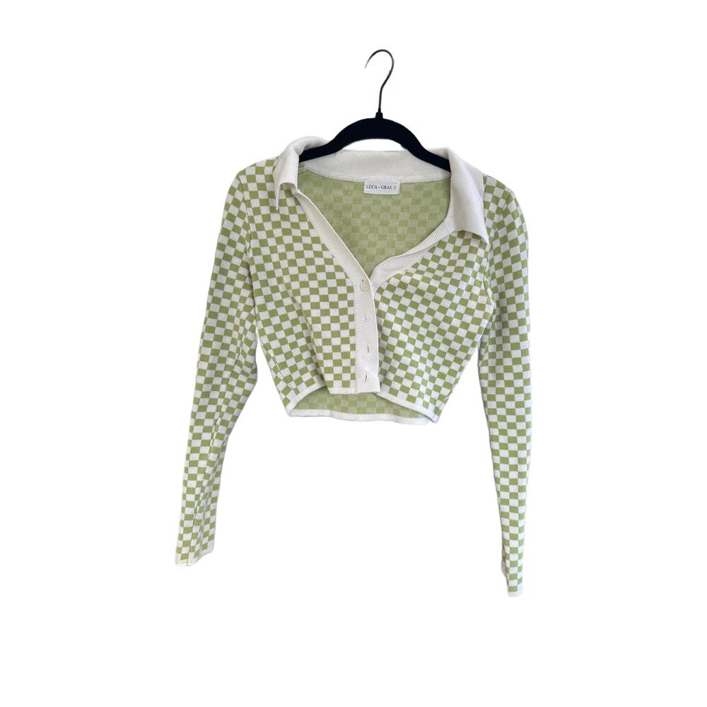 Checkered Cropped Collared Cardigan